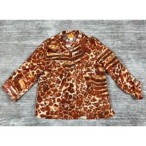 Ruby Rd Top Womens 10 Orange Button Up Shirt Semi Sheer Roll Sleeves